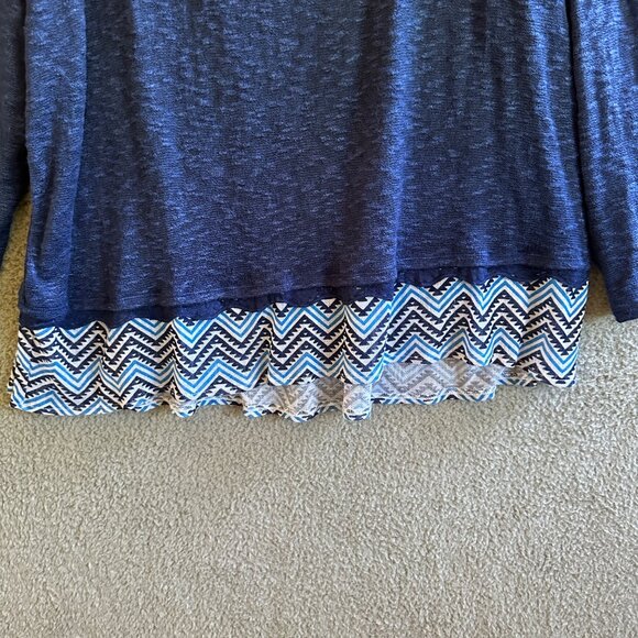 New Directions Weekend Woman 3X Navy Blue Chevron Hem Tunic Top Casual Layering - Picture 5 of 10